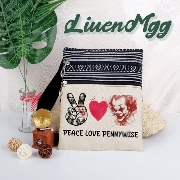 Clowns Ethnic Pattern Crossbody Bag Small Phone Wallet Zipper Adjustable - Picture 5 of 7